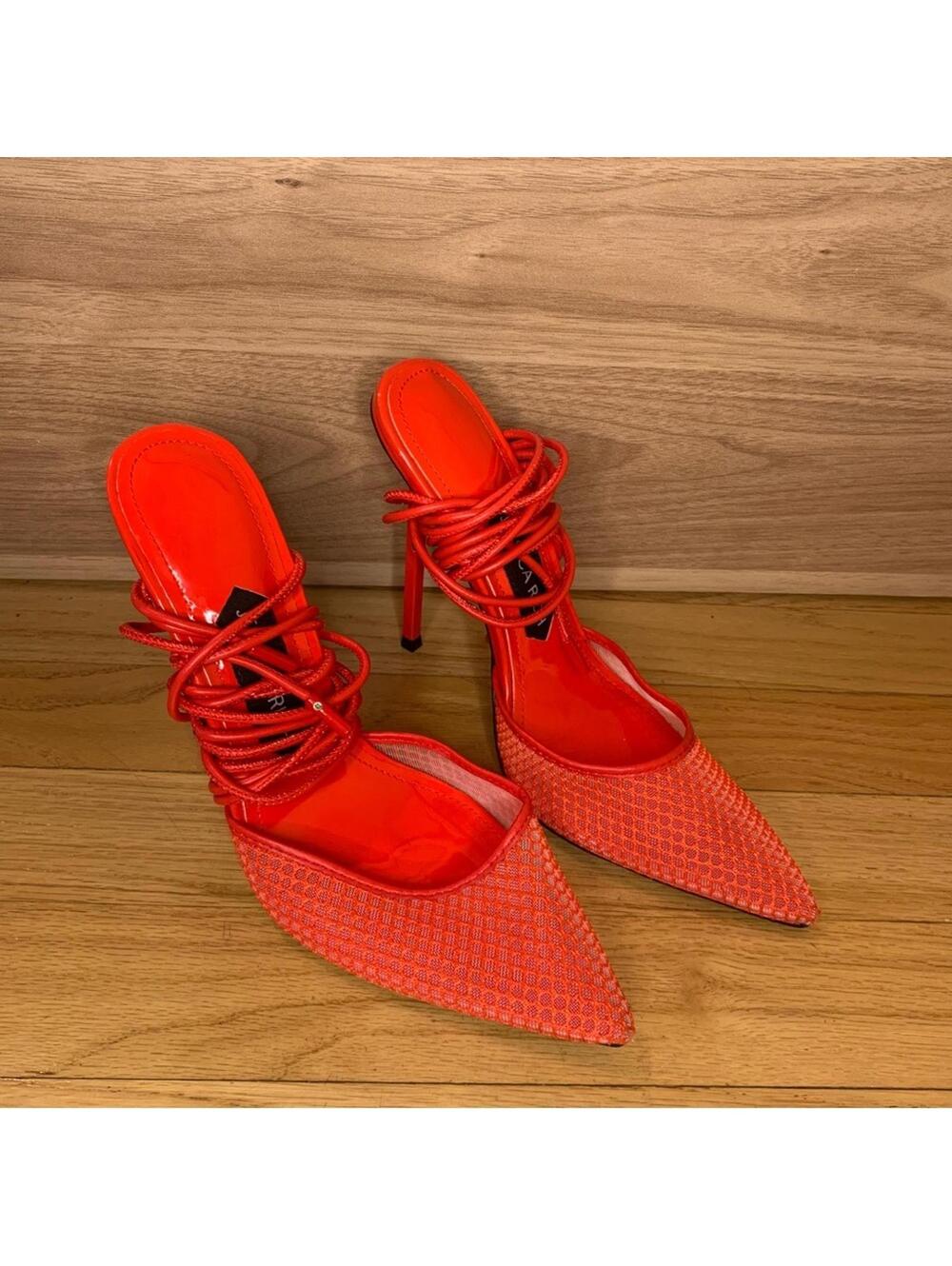 Jessica Rich Women's Exotic Red Strap Lace Up Pointy High Heels - Size 36 - Picture 2 of 9